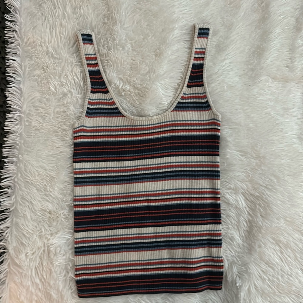 Madewell ‎ Striped Sweater Tank Brown, blue, cream, rust color Knit